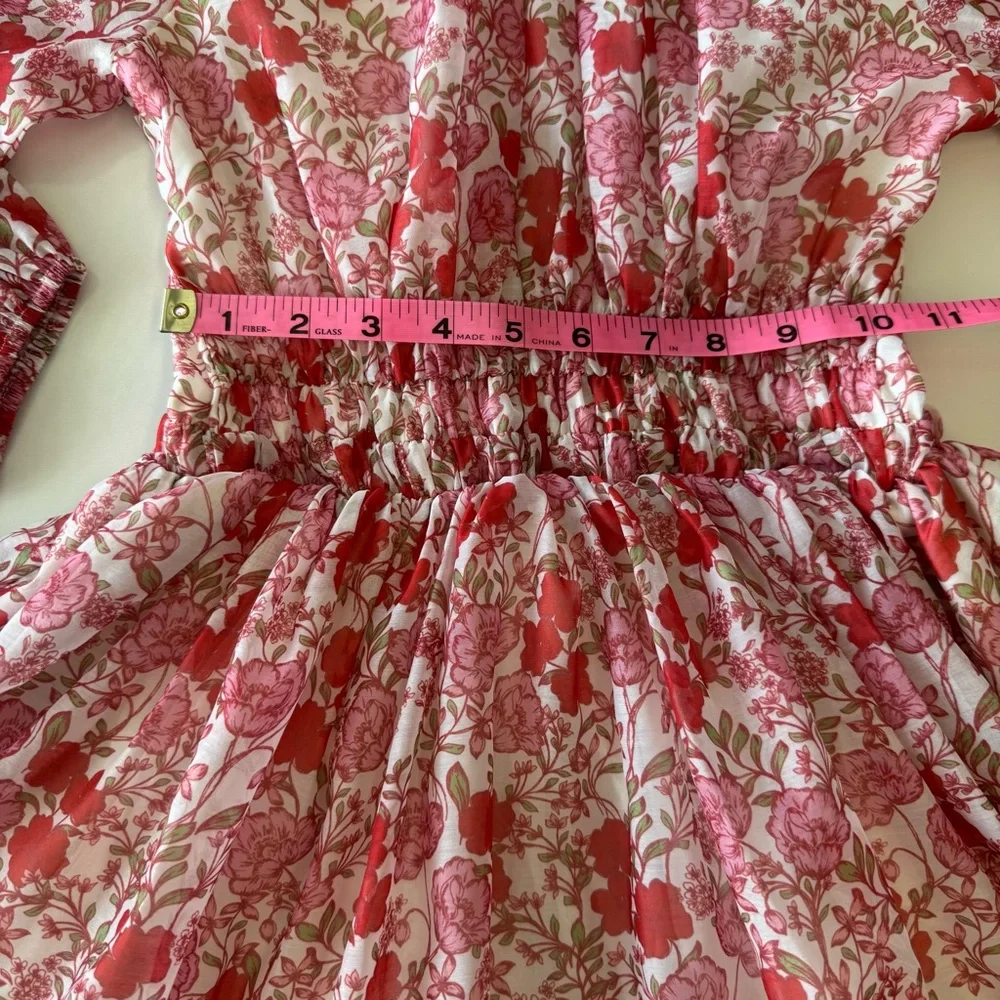 MARLO HOLLY Boutique Dress Pink Floral Smocked Waist Girls SIze 11-12 Years